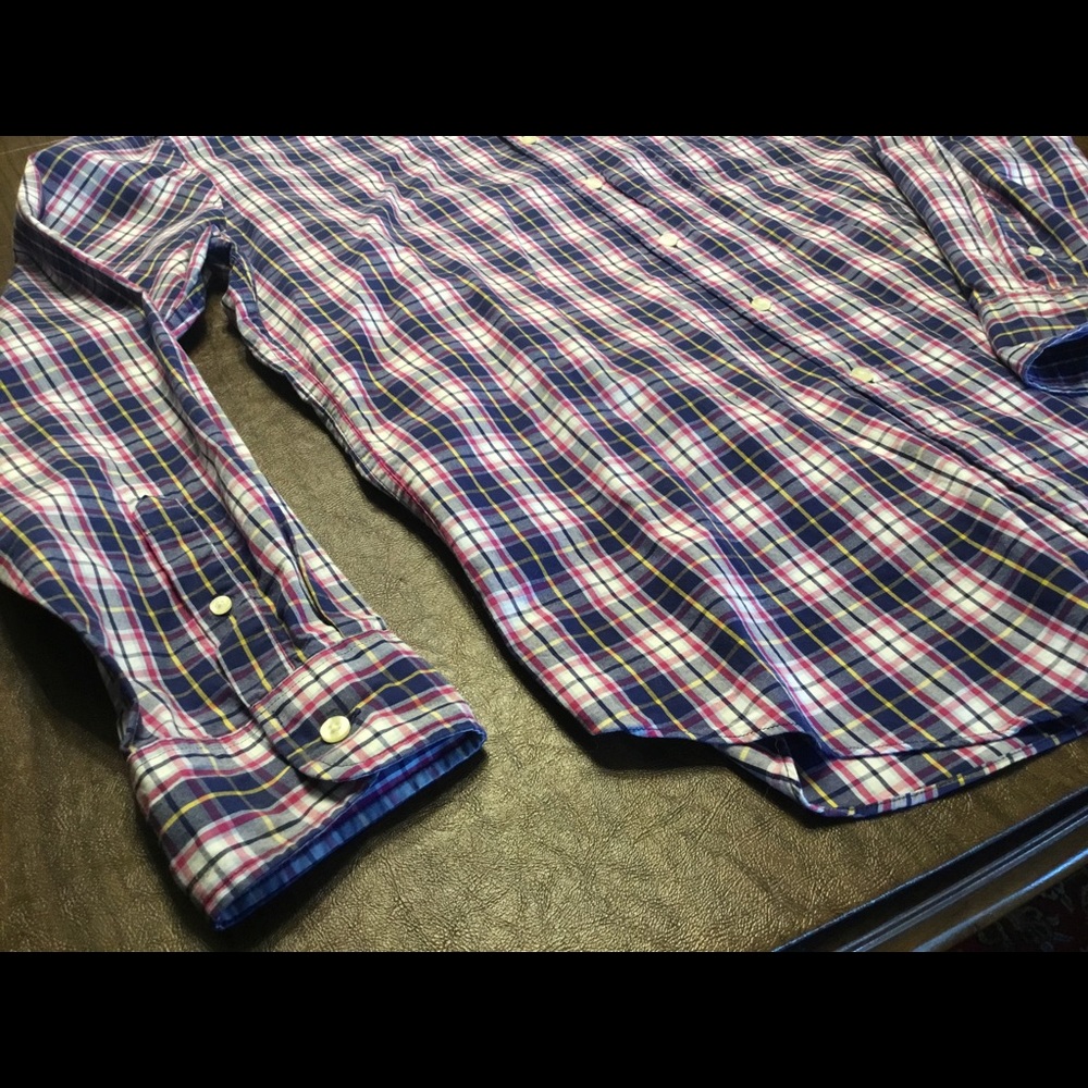 J. Crew Men’s XL Washed Casual Shirt Plaid Red Blue Oxford Cotton Tailored Fit - Picture 4 of 6